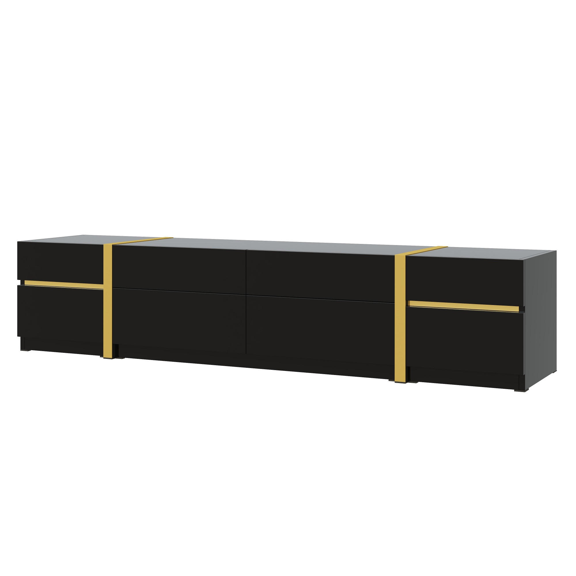 LOWBOARD DE-40156 mit Hochglanz-Finish und goldenen Kanten Schwarz - Schwarz, Holzwerkstoff (180/38/40cm) - ComfortXL