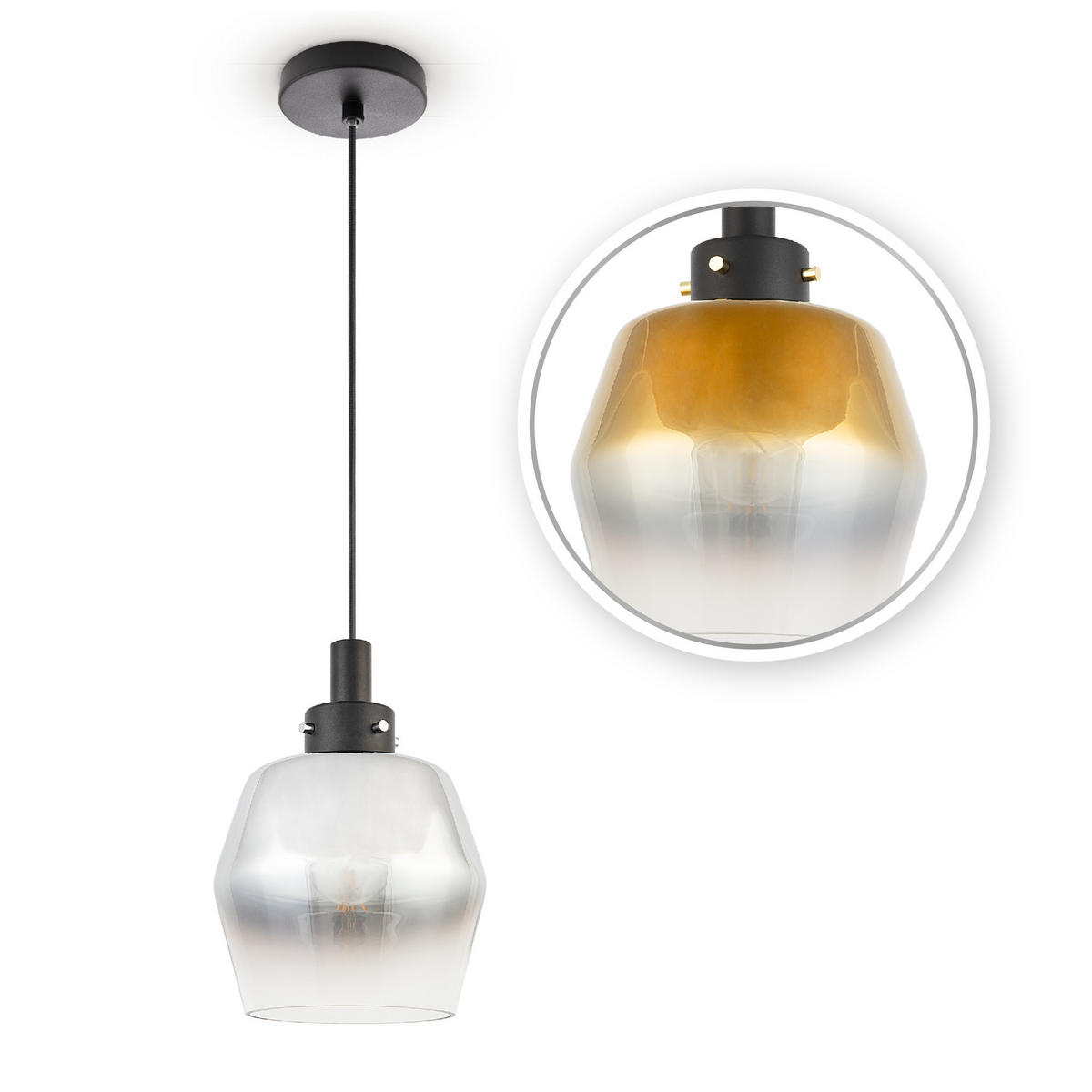 PENDELLEUCHTE Dana - Chromfarben/Schwarz, Metall (19/19/26.8cm) - Paco Home