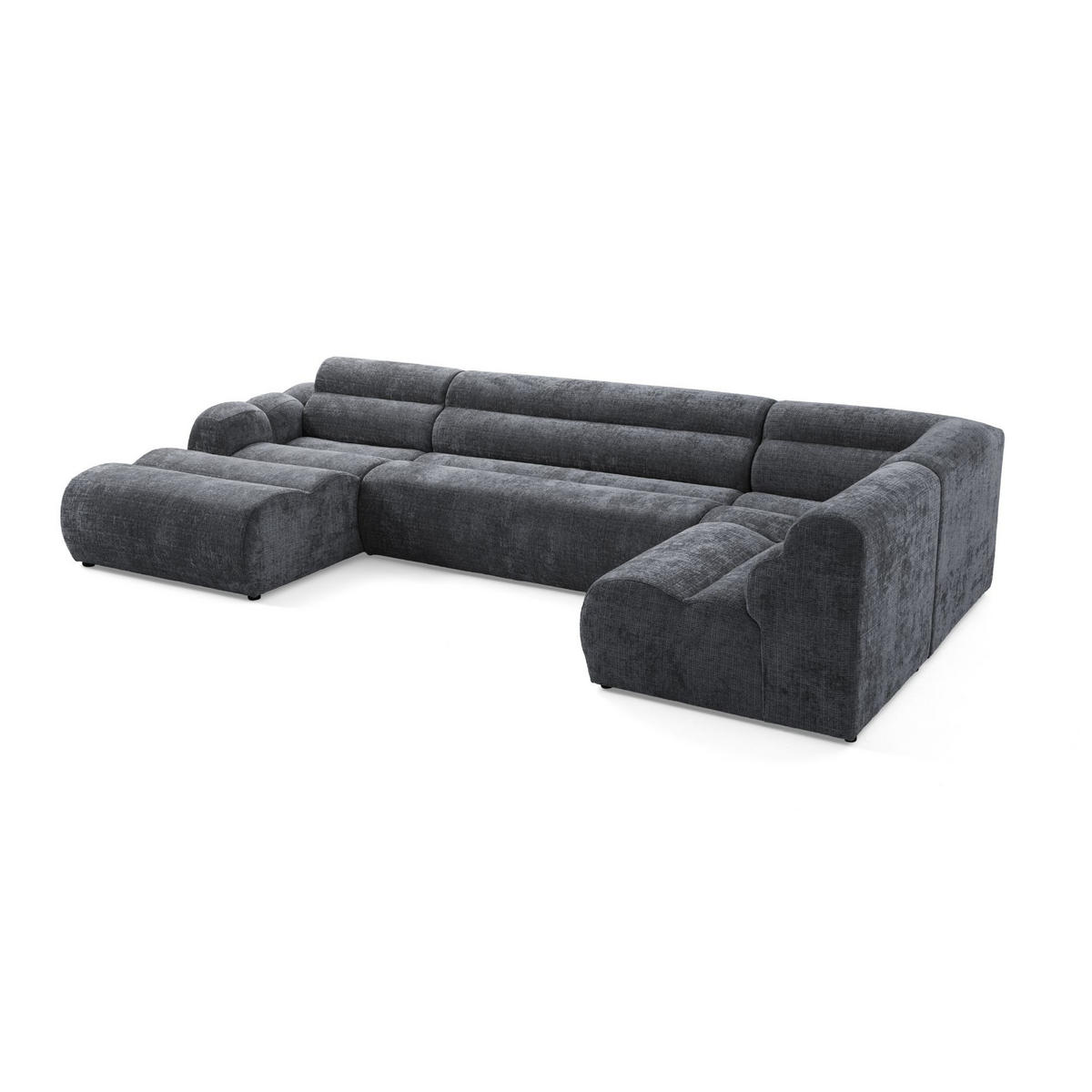 6-SITZER modulares Wohnlandschaft U XXL VEER SET 5 Rechts, 368 x 175 cm, Chenille Webstoff Dunkelgrau - Dunkelgrau/Schwarz, Holz/Kunststoff (175/75/368cm) - Muffo