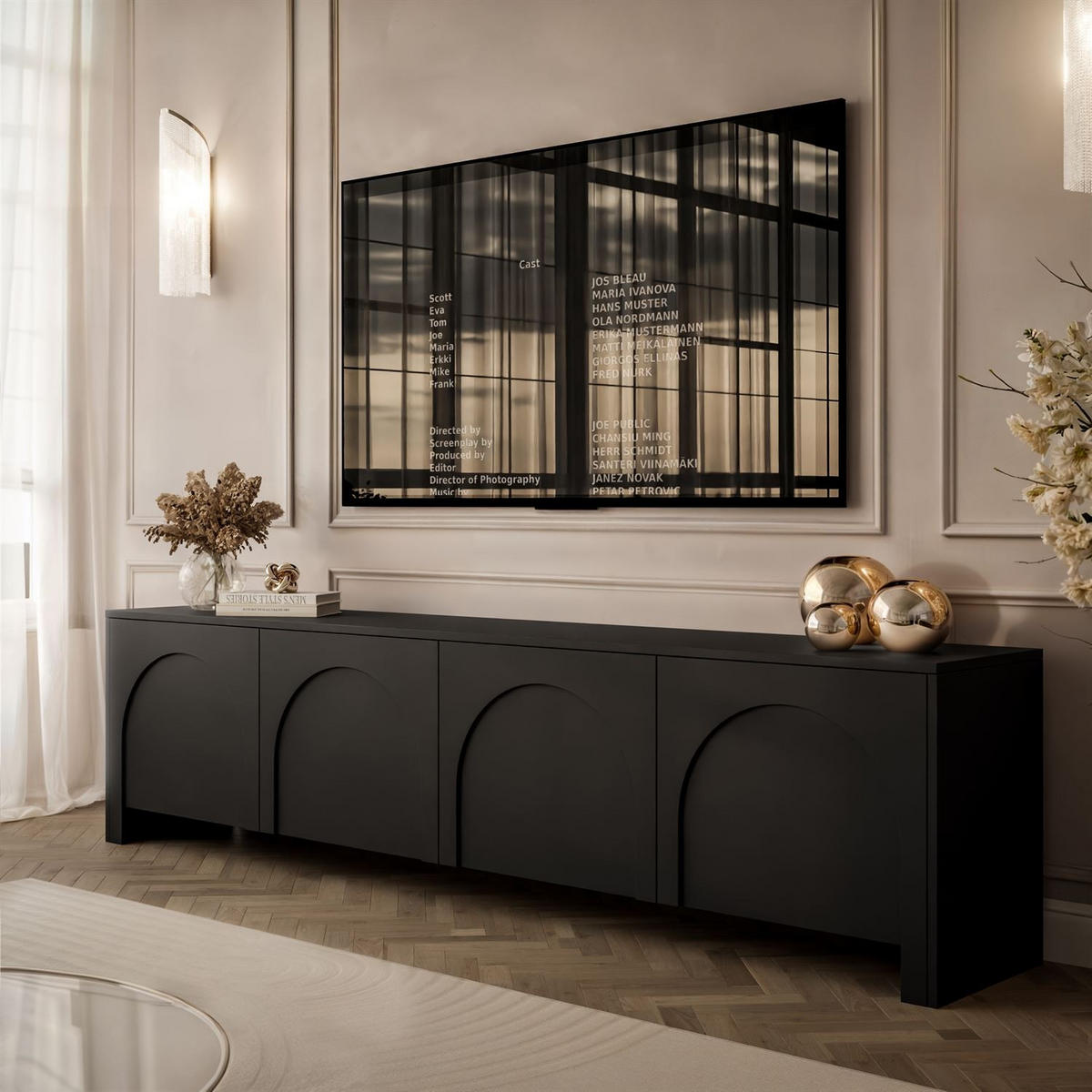 TV-ELEMENT ARIADNA schwarz viertürig - Schwarz, Holzwerkstoff (204/51/35cm)