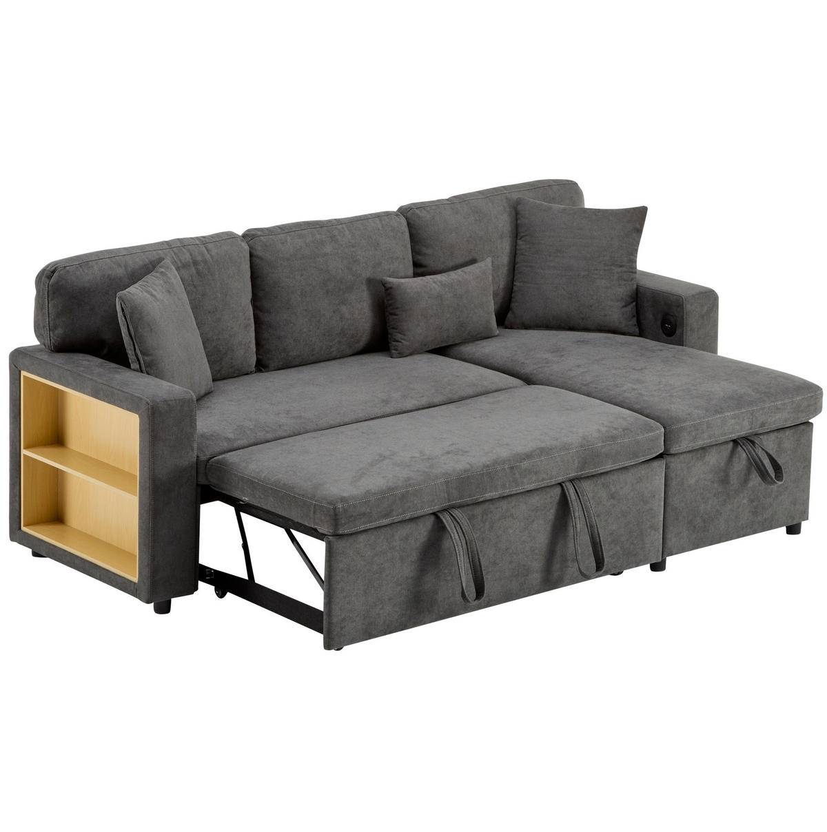 ECKECKSCHLAFSOFA Oxford-Stoff mit USB-Anschluss und Stauraum Dunkelgrau 214/131/87 cm - Dunkelgrau, Textil (87/131cm) - Redom