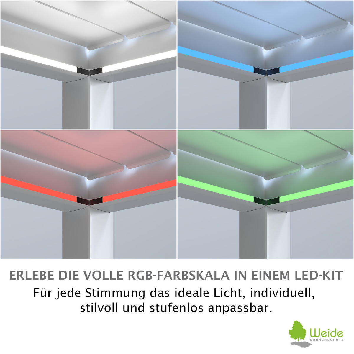 LED KIT für Pergola 3 x 3 m Weiß - Weiß, Metall (300/1/300cm) - WEIDE