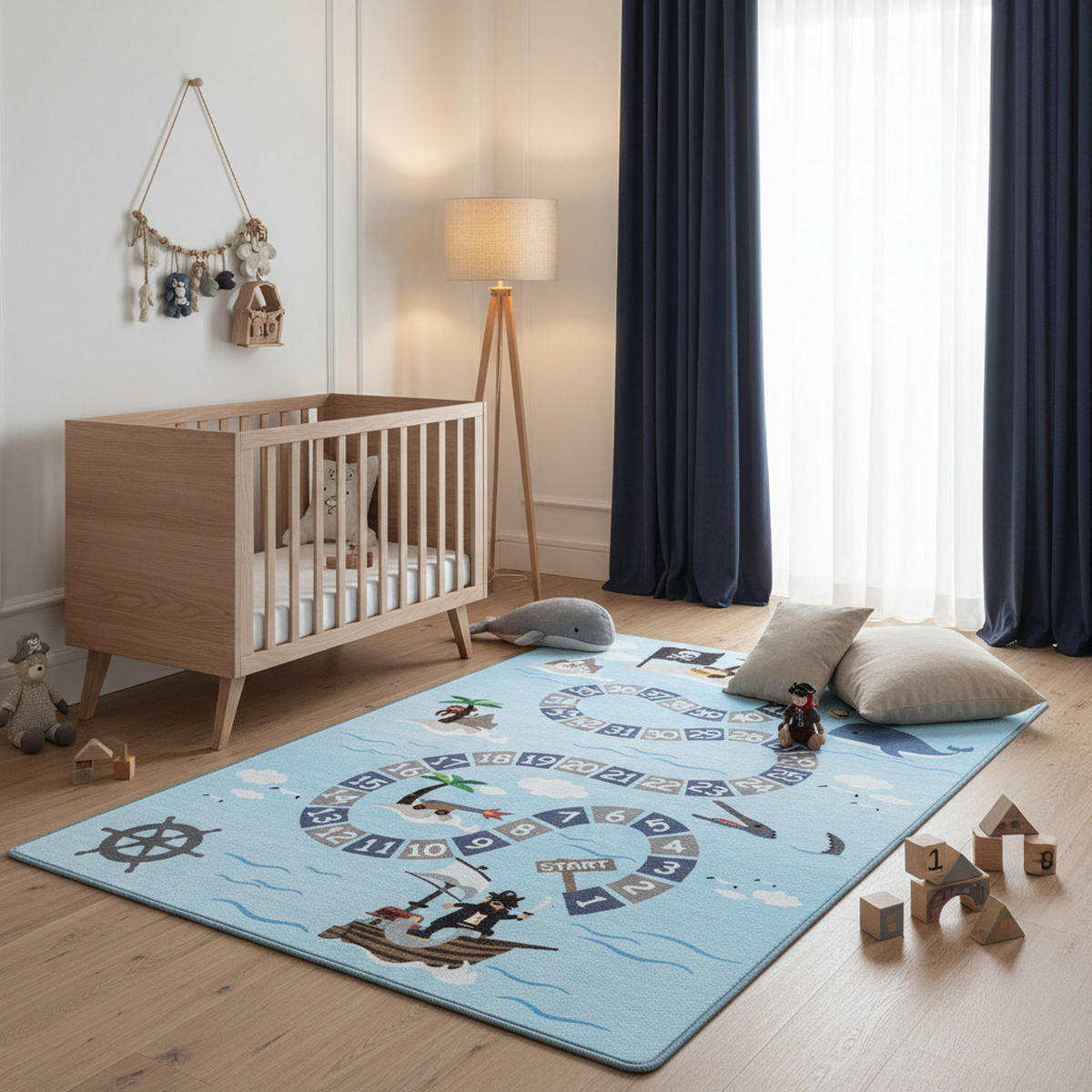 TEPPICH Kinder Flachgewebe Piratenwelt Polyamid Antirutsch Spielzimmer Blau Läufer 80x120 - Blau, Textil (80/120cm) - KADIMA DESIGN