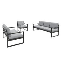 GARTENSET Madera für 6 Personen Balkonmöbel Aluminium Terassenmöbel Sitzbank, 4-tlg. Tisch schwarz, hellgrau - Hellgrau/Schwarz, Kunststoff/Metall - Margaret Hadas24