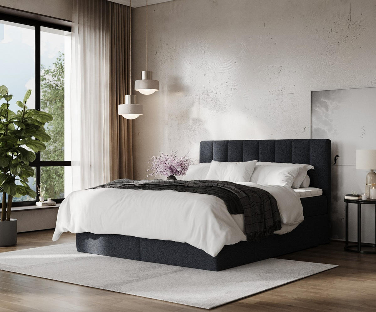 BOXBETT Lusso 180/200 cm Anthrazit im Riva Stoff - Anthrazit/Schwarz, Holz/Holzwerkstoff (180/200cm) - AltaBeds