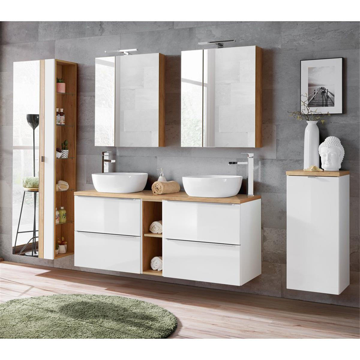 BADMÖBEL-SET 5-TLG. Toskana-56 - Weiß, Holzwerkstoff (260/190/46cm) - Lomado