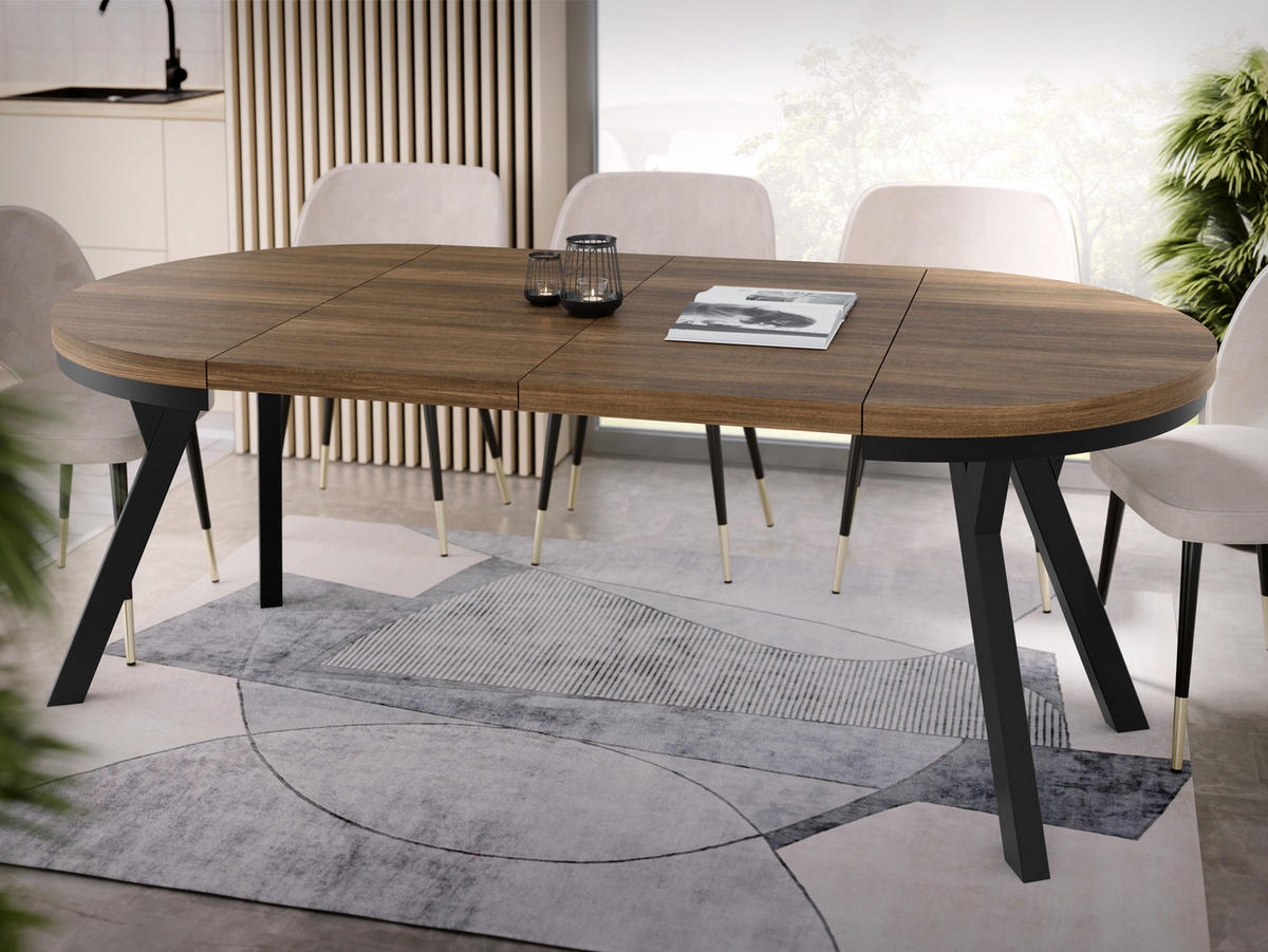 ESSTISCH Lume runder ausziehbarer, Arvadonna Chestnut 90-170/90/76 cm - Kastanienfarben/Schwarz, Holz/Holzwerkstoff (90/90/76cm) - WFL GROUP