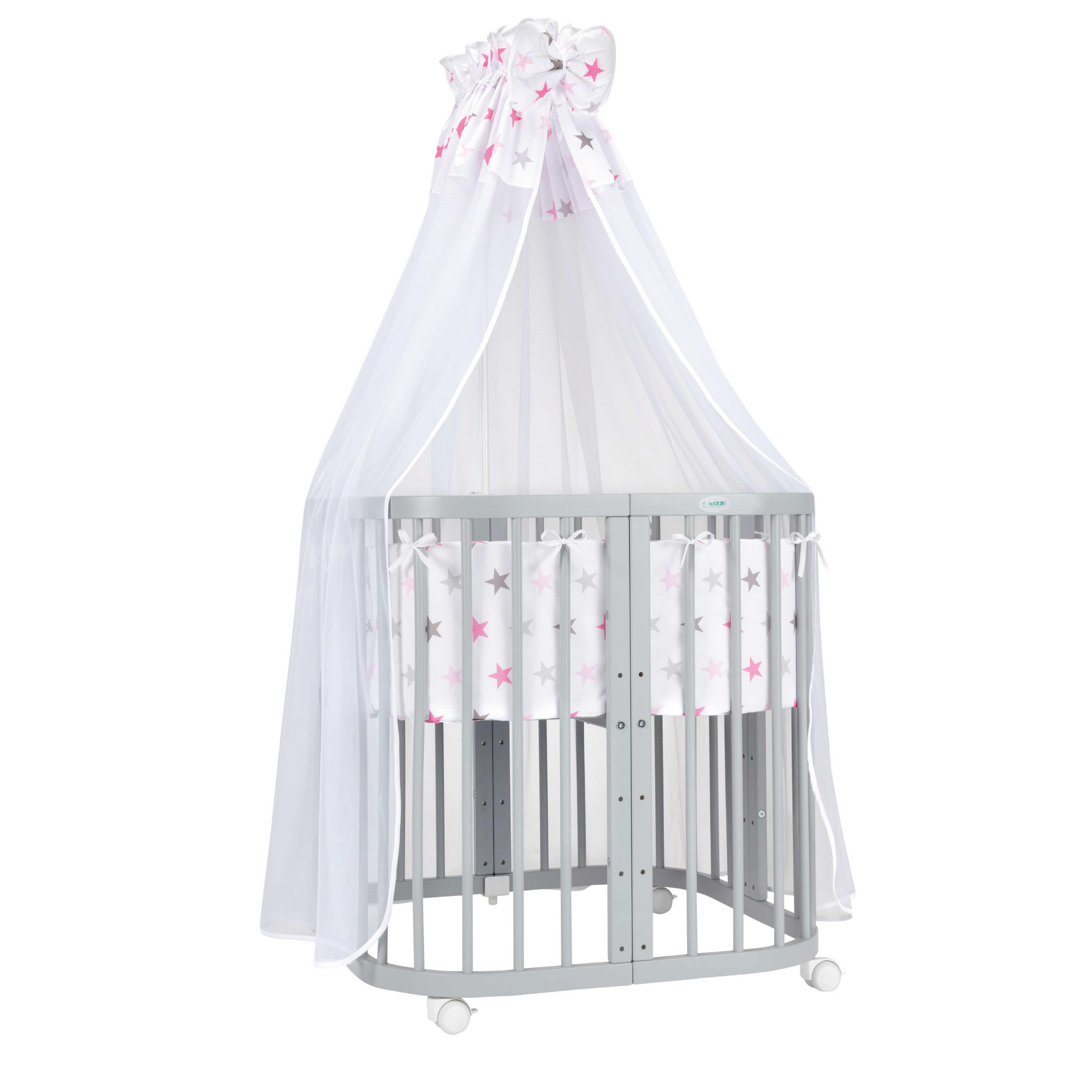 BABYBETT GREY, 7in1 mit Matratze - Pink/Grau, Holz (73/123cm) - waldin