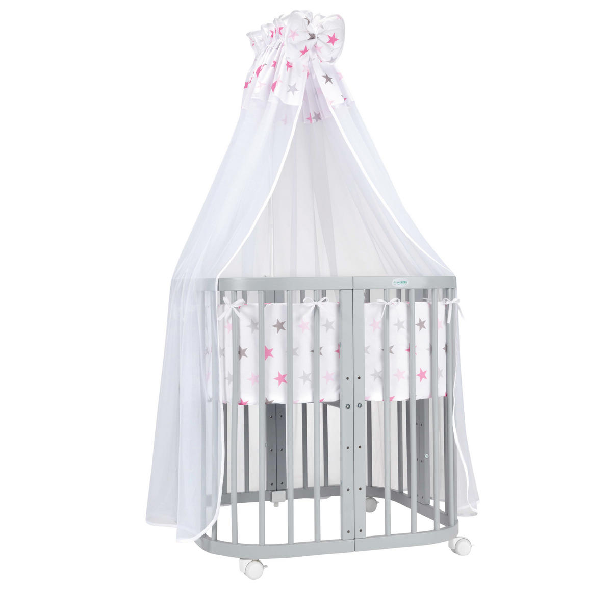 BABYBETT GREY, 7in1 mit Matratze - Pink/Grau, Holz (73/123cm) - waldin