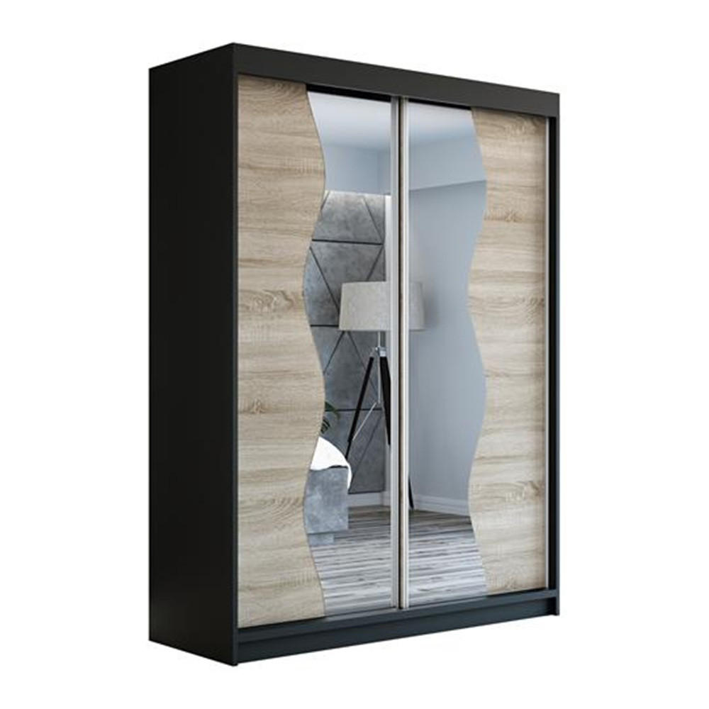 SCHWEBETÜRENSCHRANK 120 CM RIMA Farbe: Schwarz / sonoma / sonoma - Schwarz/Braun, Holzwerkstoff (120/215/59.5cm) - A&J MöbelLand