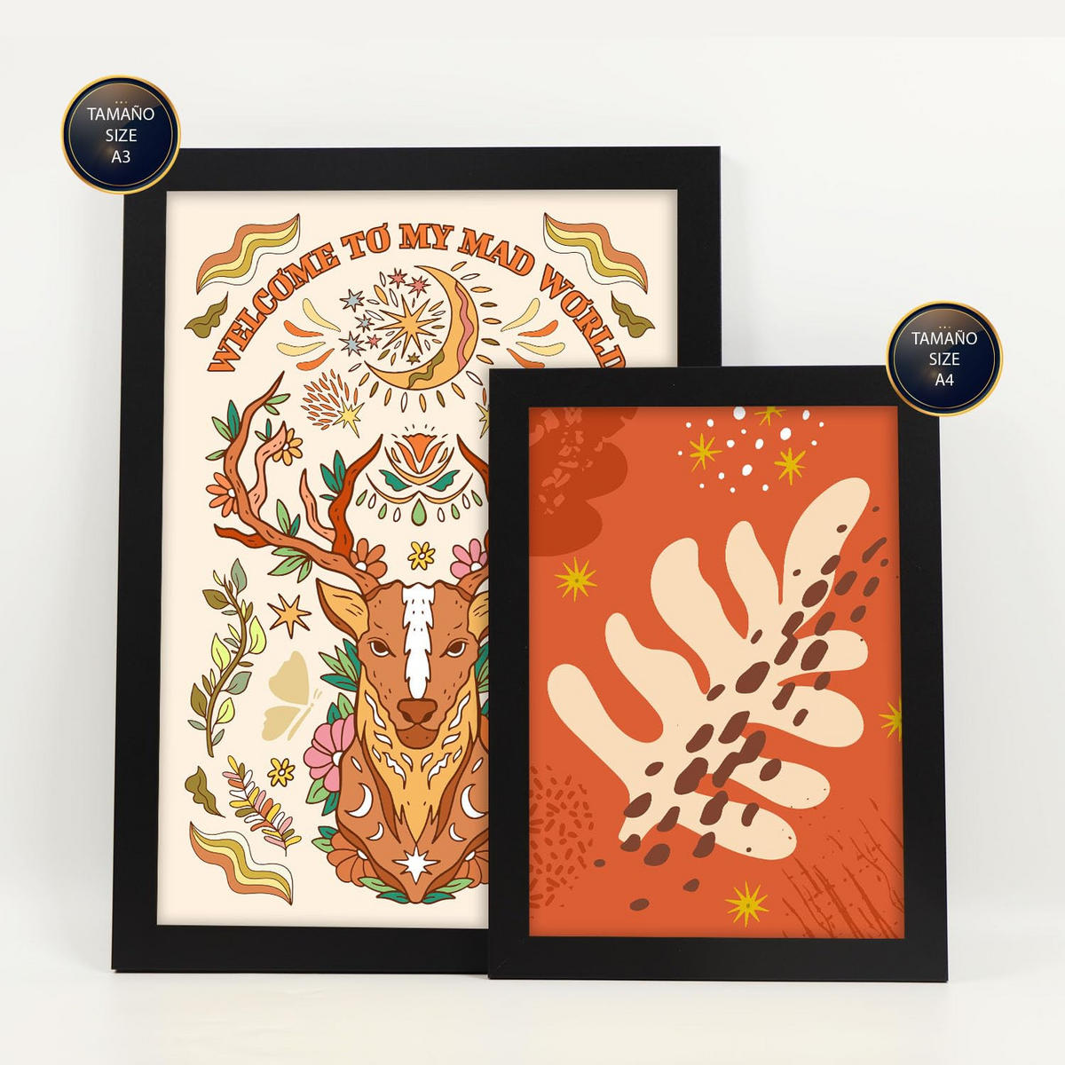 POSTER Set Mit 6 Drucken Von Orange In Brilliant Groovy Style Collection Dekorative Rahmen Für Ihr Zuhause Wandkunstdruck A3 & A4 Schwarzer Rahmen - Schwarz, Papier (29/3cm) - Nacnic
