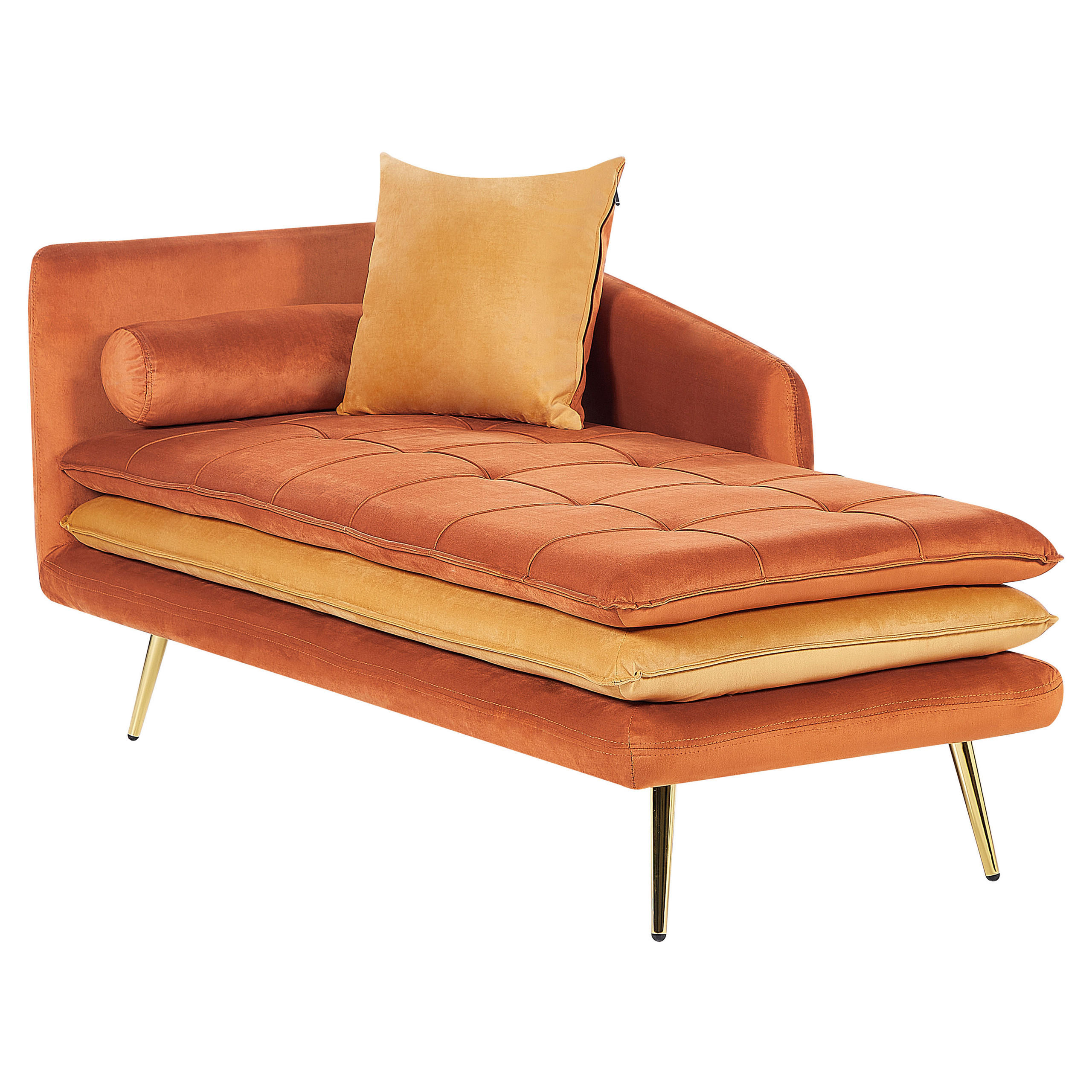 CHAISELONGUE Samtstoff orange linksseitig Gonesse - Goldfarben/Orange, Textil (164/72/77cm) - Beliani