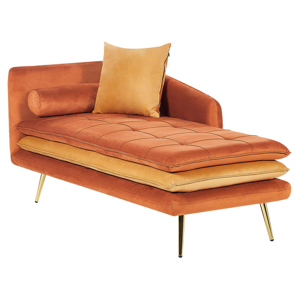 CHAISELONGUE Samtstoff orange linksseitig Gonesse - Goldfarben/Orange, Textil (164/72/77cm) - Beliani