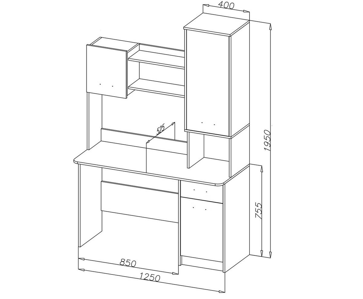 KLEIDERSCHRANK SCHREIBTISCH GRANT MINI WEIß+RIVIERA EICHE 200/195/54 - Weiß, Holzwerkstoff (200/195/54cm) - Marmex Möbel