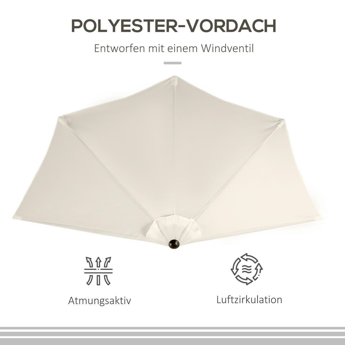 SONNENSCHIRM, Metall, Cremeweiß+Schwarz - Creme, Metall (150/293cm) - Outsunny