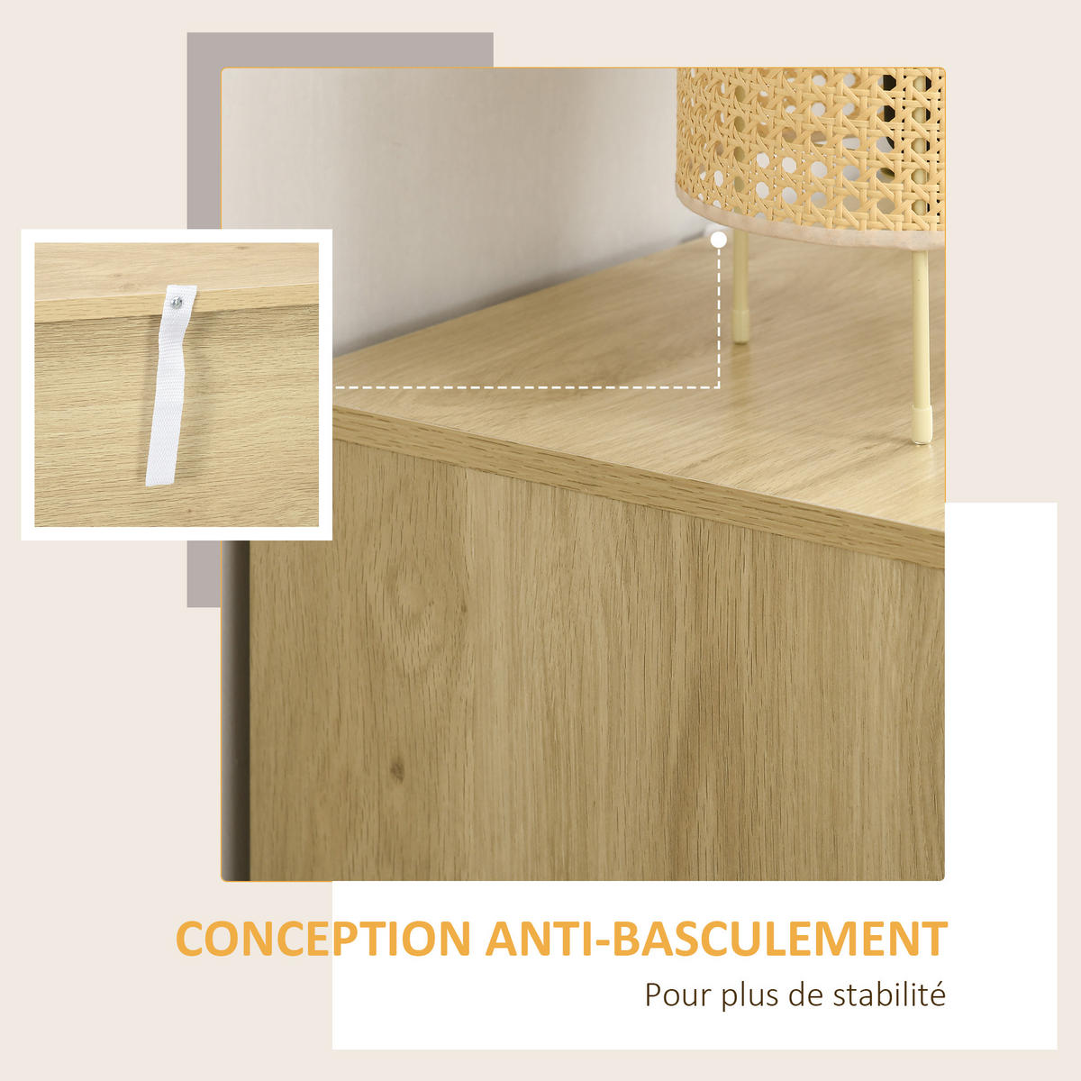 KOMMODE Naturfarben 4 Schubladen Rattan-Optik 60/38/88,5 cm - Naturfarben, Holzwerkstoff (60/88.5/38cm) - PANGIVO