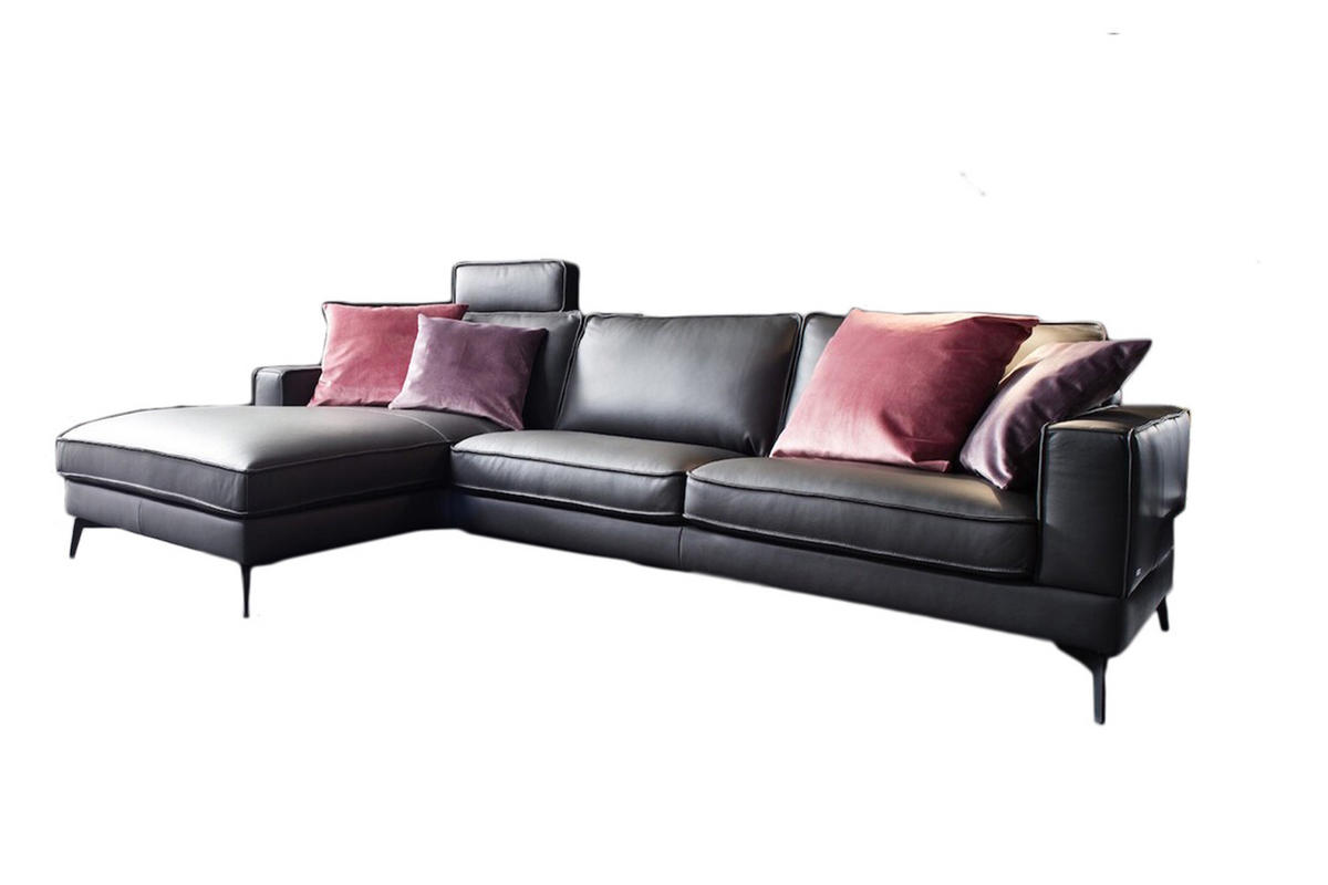 ECKSOFA MIT KOPFSTÜTZE LUGA Anthrazit Leder - Anthrazit/Schwarz, Leder (276/177cm) - KAWOLA