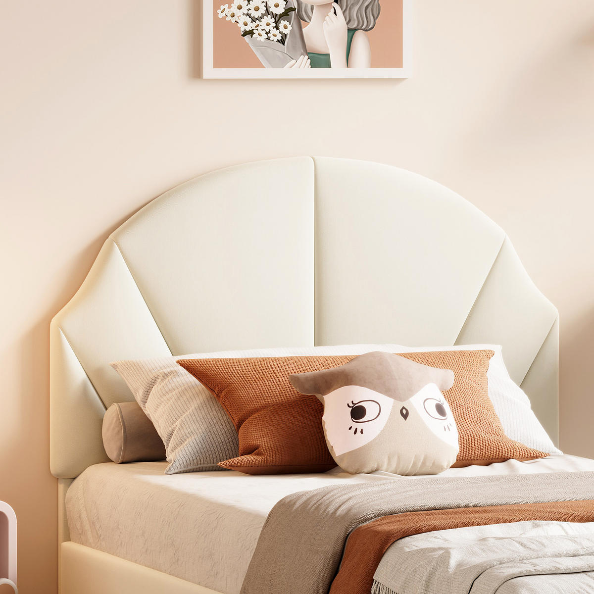 POLSTERBETT 90x200 cm Kinderbett, Einzelbett mit gepolstertem Muschel-Kopfteil, höhenverstellbar, Lattenrost, Beige - Beige, Metall (90/190cm) - EuroLiving