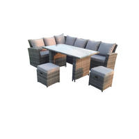 GARTENMÖBELSET linke Ecke Polyrattan Dunkelgrau 8-Sitzer - Dunkelgrau/Grau, Glas/Kunststoff - Fimous