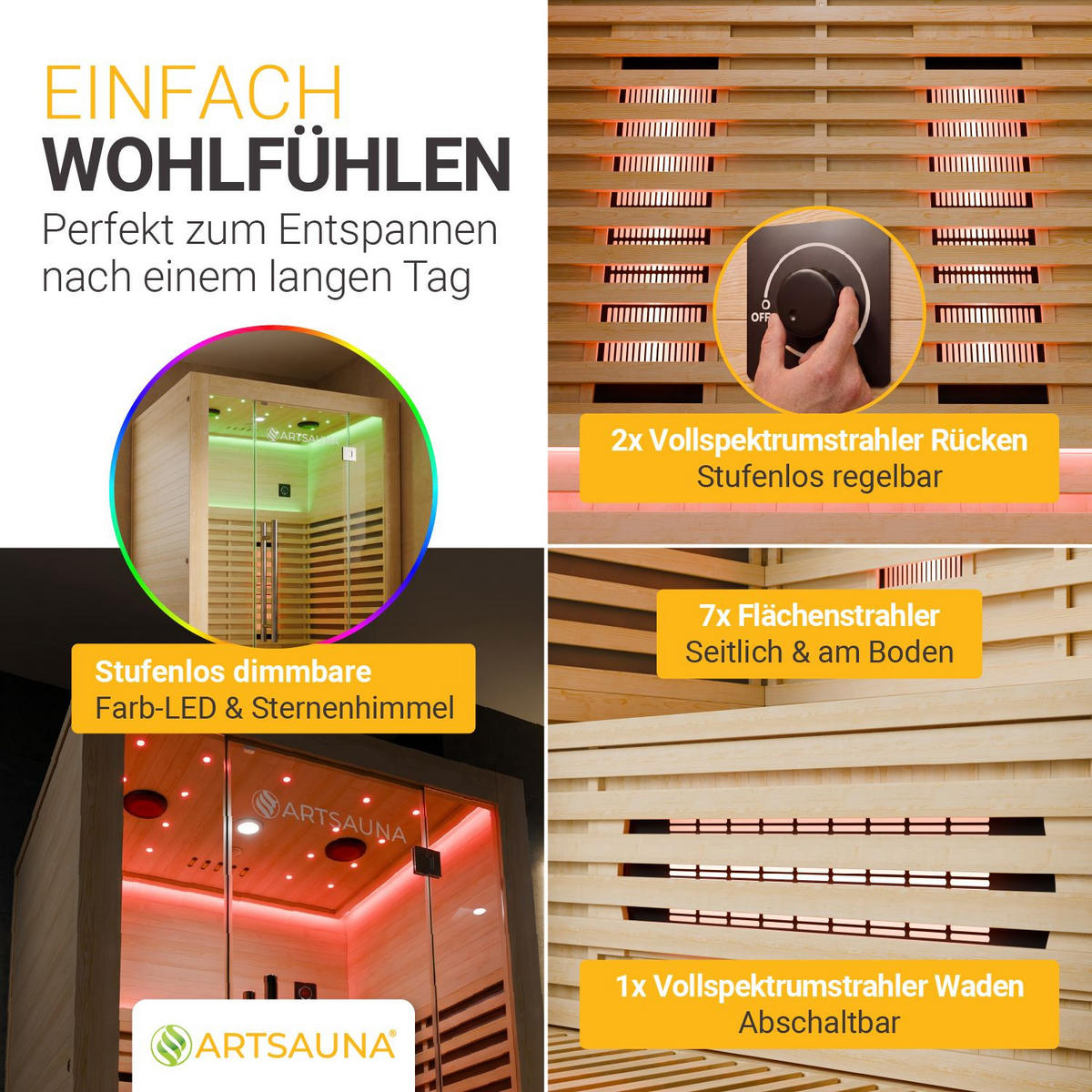 INFRAROTKABINE Trondheim120 natur mit Dual-Technologie & Hemlockholz - Naturfarben, Holz (105/190/120cm) - Artsauna