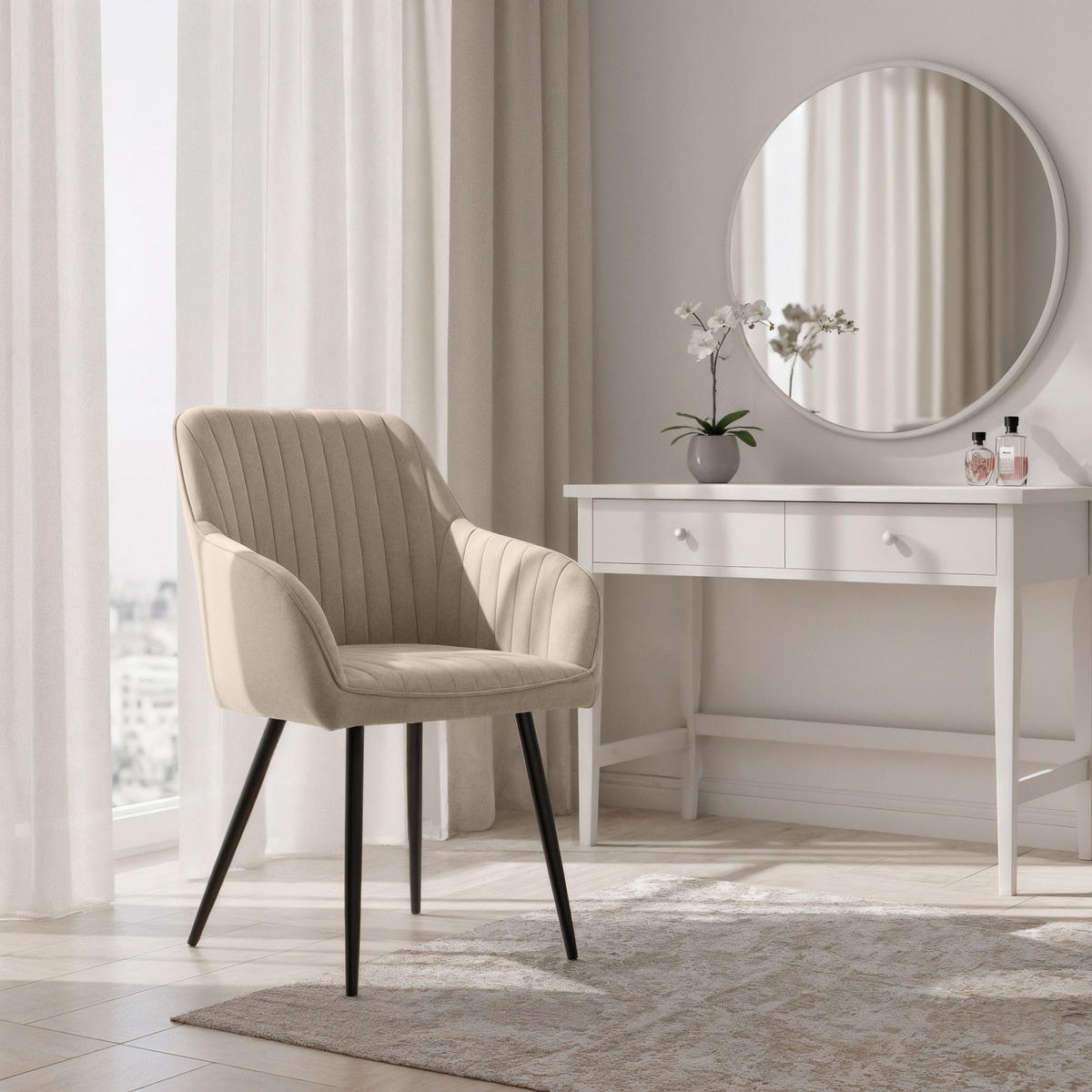 POLSTERSTUHL 2er Set, Metallbeine Creme, Schwarz 54,5/82/58 - Creme/Schwarz, Textil (55/82/58cm) - RAUMHIRSCH FURNITURE