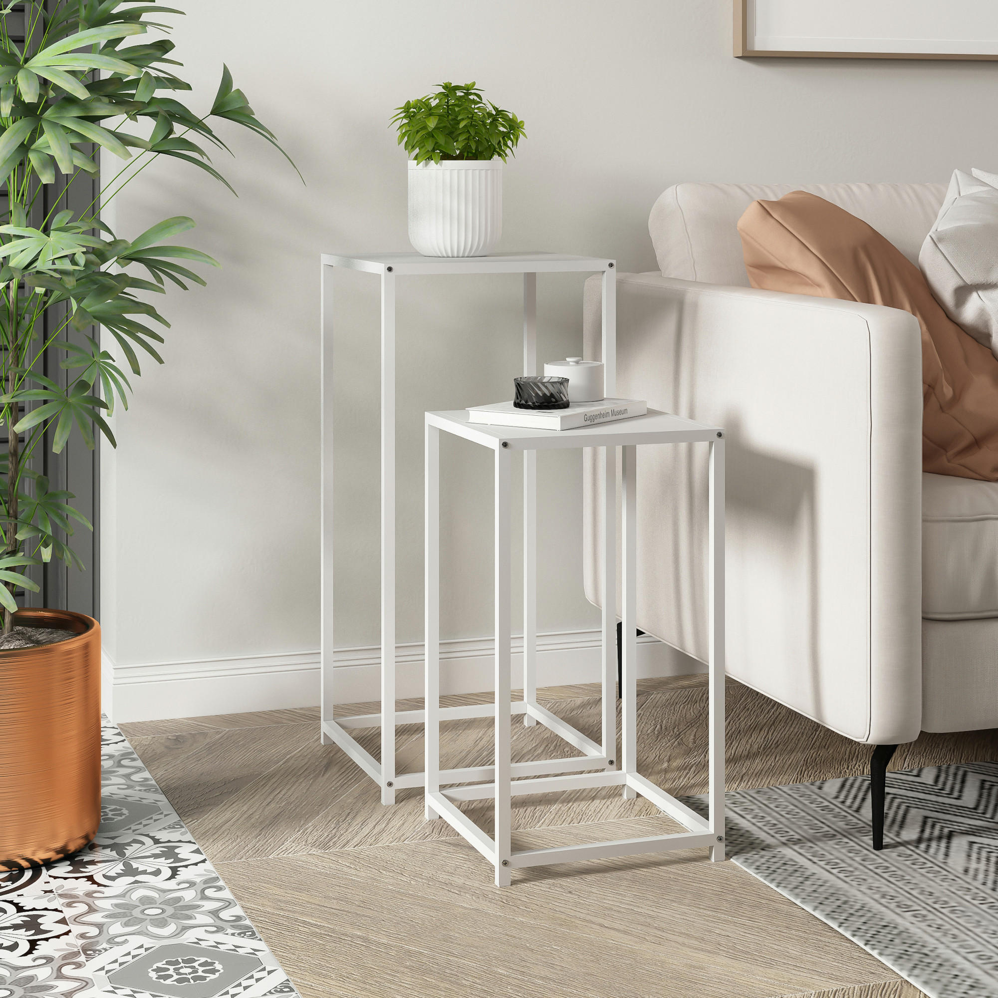 Thumbnail - [en.casa] Säulentisch-Set, Weiß, Metall, 34x74x34 cm, Wohnzimmer, Wohnzimmertische, Beistelltische
