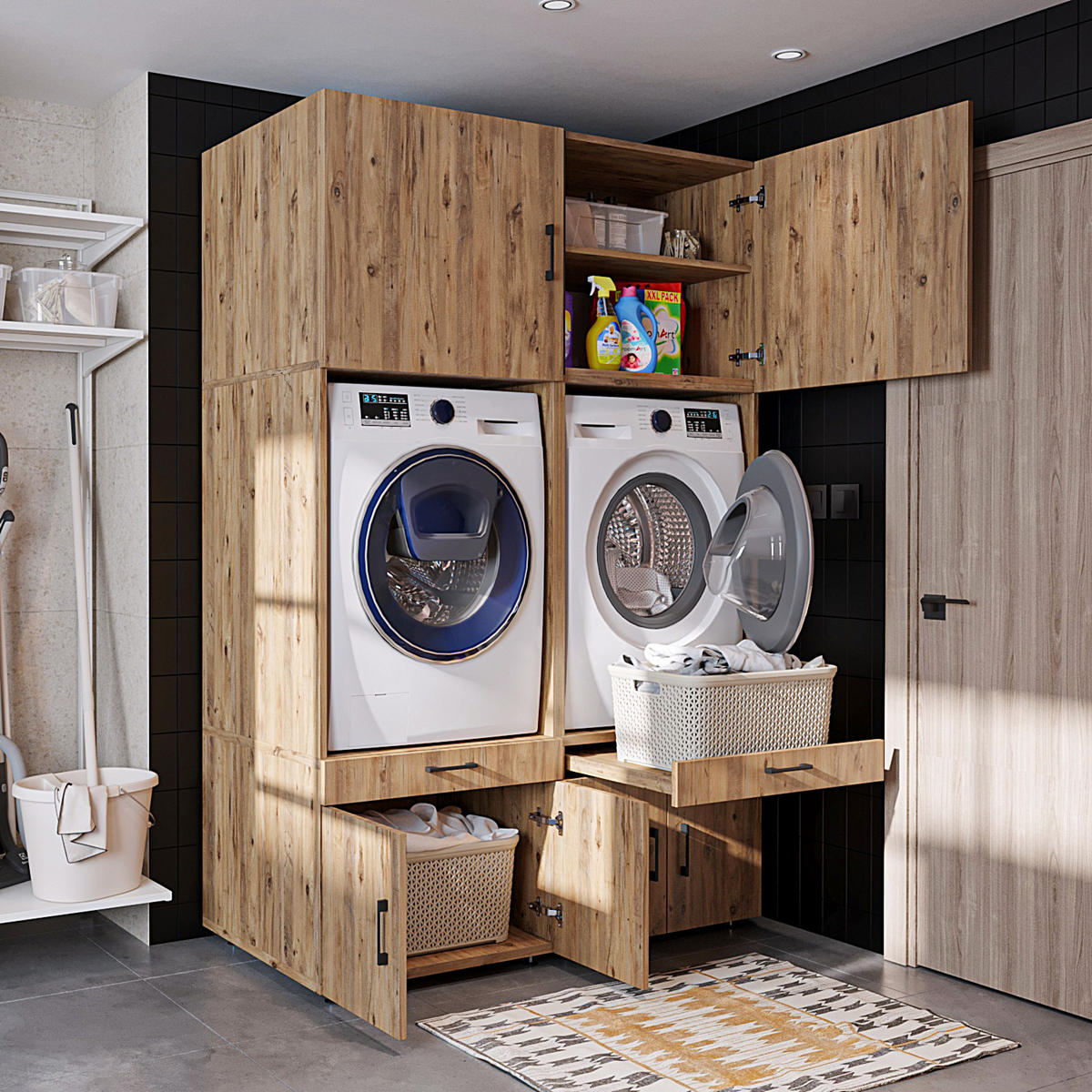 WASCHMASCHINENSCHRANK Serie 3 134cm Breit, 205cm Hoch - Eichefarben, Holzwerkstoff (134/205/67cm)