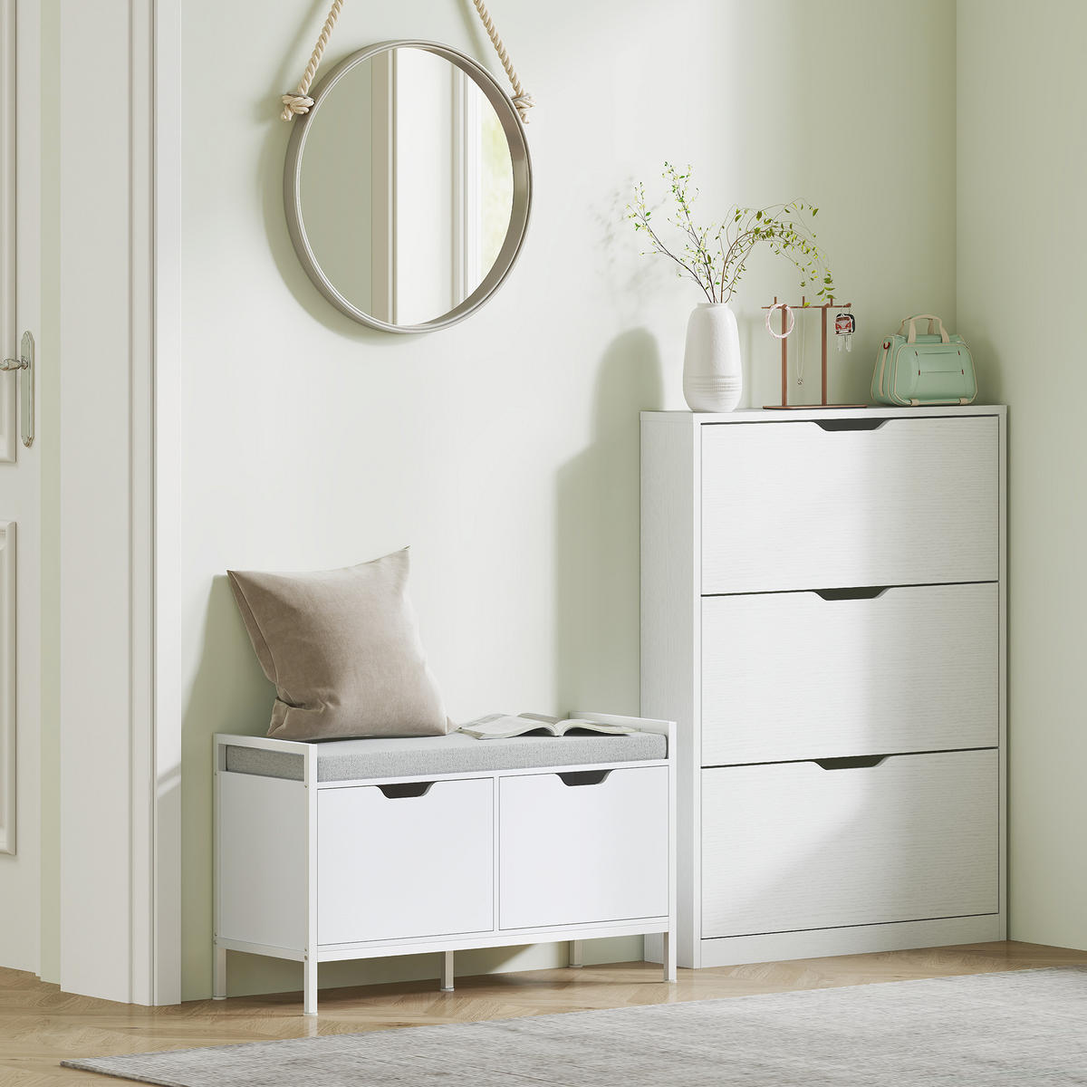 SCHUHSCHRANK mit 3 Klappen, Schuhregal, Schuhkipper Schmal für 9-12 Paar Weiß - Weiß, Holzwerkstoff (17/108/80cm) - HOMCOM