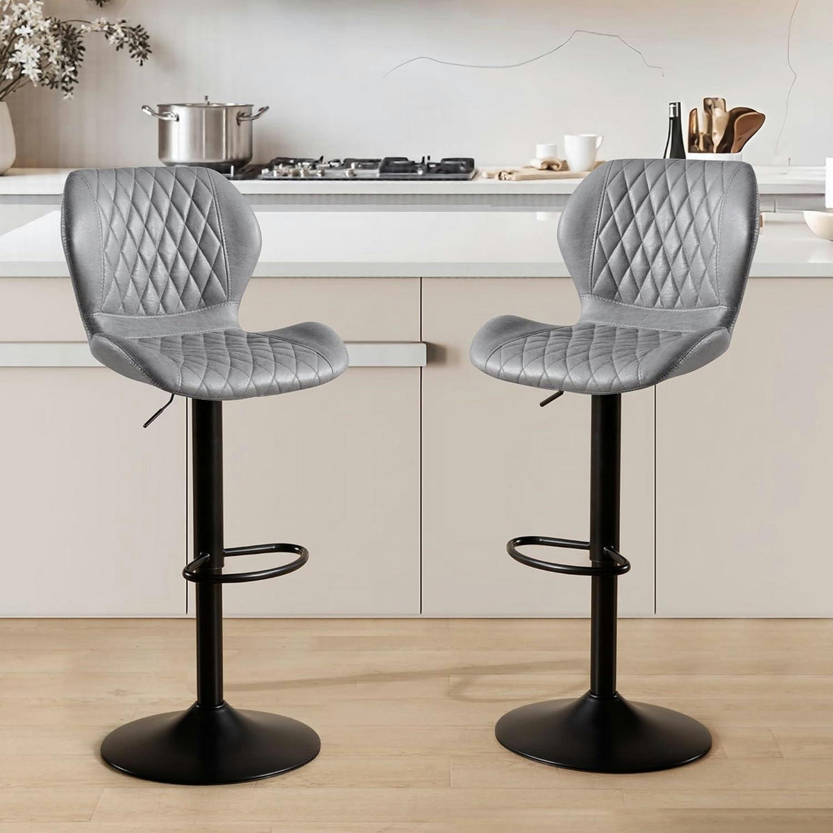 BARHOCKER 6er-Set PU-Kunstleder Grau Höhenverstellbar - Grau, Kunststoff (46.5/111/38cm)