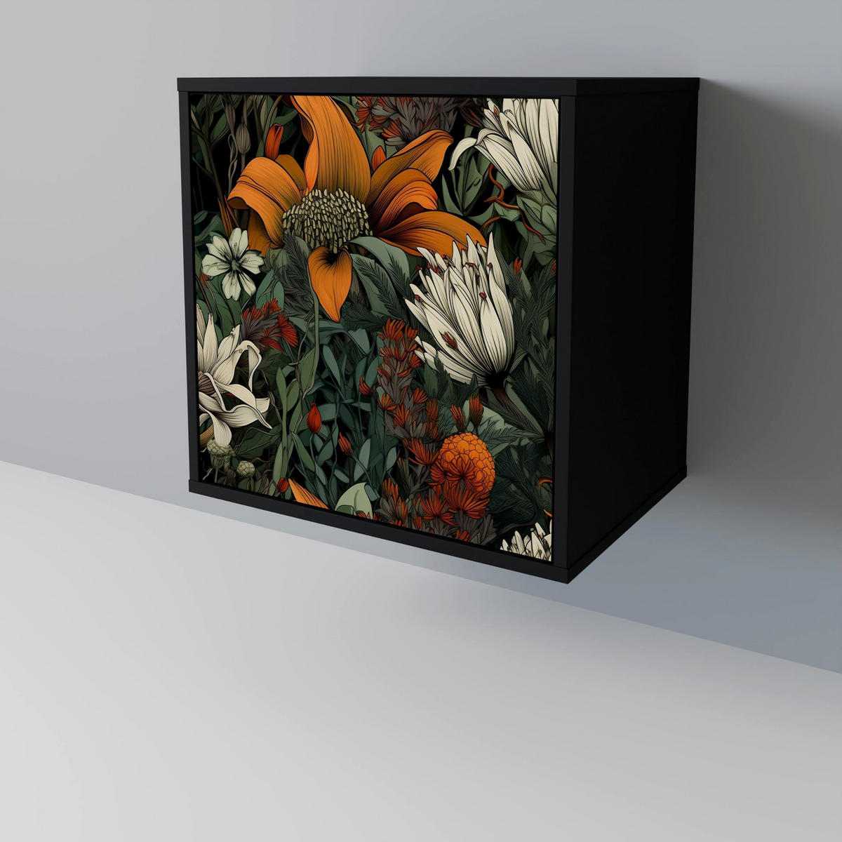 SIDEBOARD MIDNIGHT SPROUT, Schwarz, 57,5x42x72,5 cm, Schwarze Metallfüße - Multicolor/Schwarz, Holzwerkstoff/Metall (57.5/72.5/42cm) - SpaceRebels