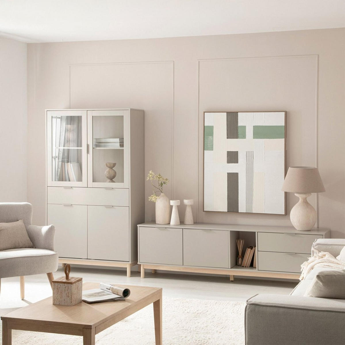 VITRINENSCHRANK DOPPELTER Elian Grau 95 cm x 170 cm - Grau, Holzwerkstoff (95/170/39cm) - Klast Home