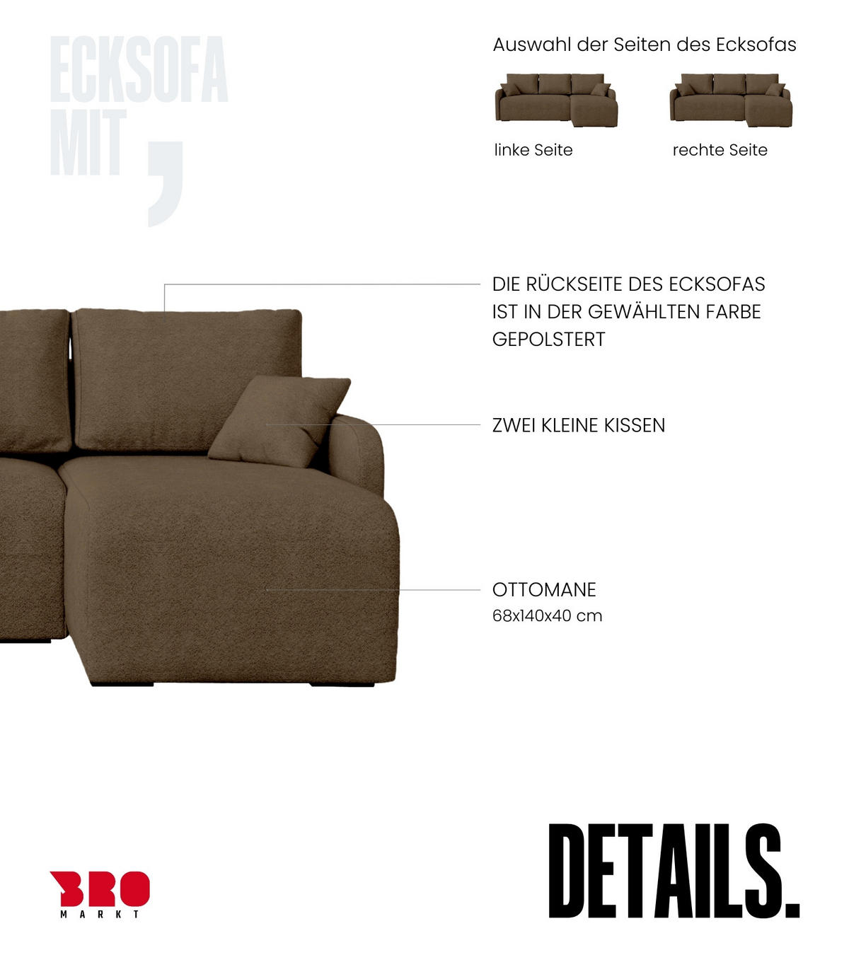 ECKSOFA Malen mit Schlaffunktion Braun Bouclé - Bronzefarben, Textil (215/141cm) - Bromarkt