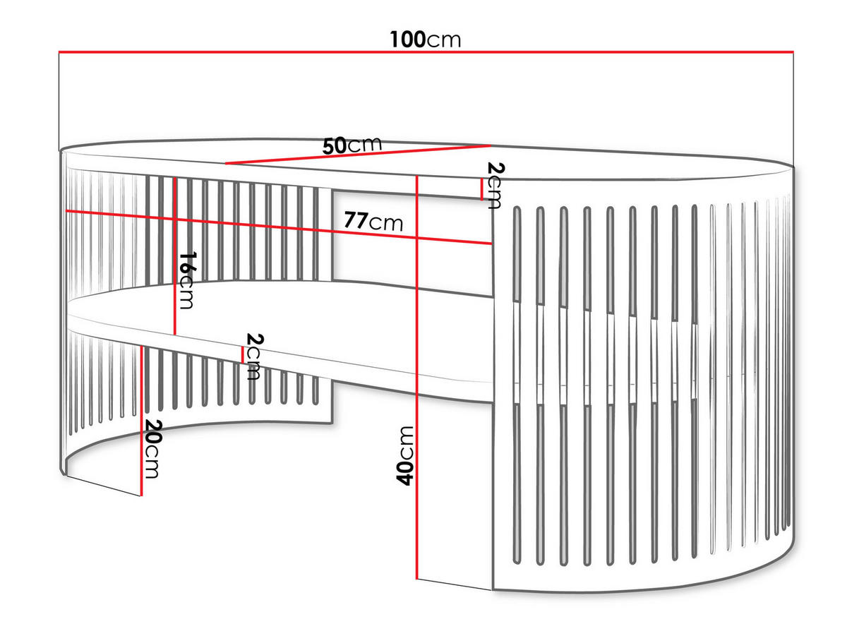 COUCHSITCH Fikoli Oval I - Eichefarben/Schwarz, Holzwerkstoff/Metall (100/50/40cm) - MIRJAN24