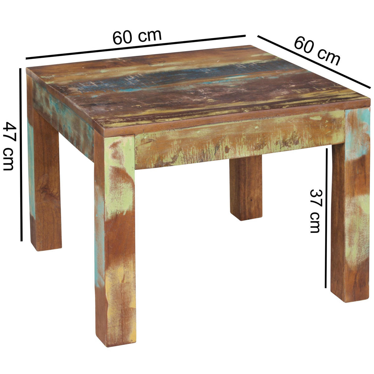 COUCHTISCH aus recyceltem Mango-Holz im Shabby-Chic Stil mit großer Tischplatte, Braun 60x60x47 cm - Braun, Holz (60/60/47cm) - KADIMA DESIGN