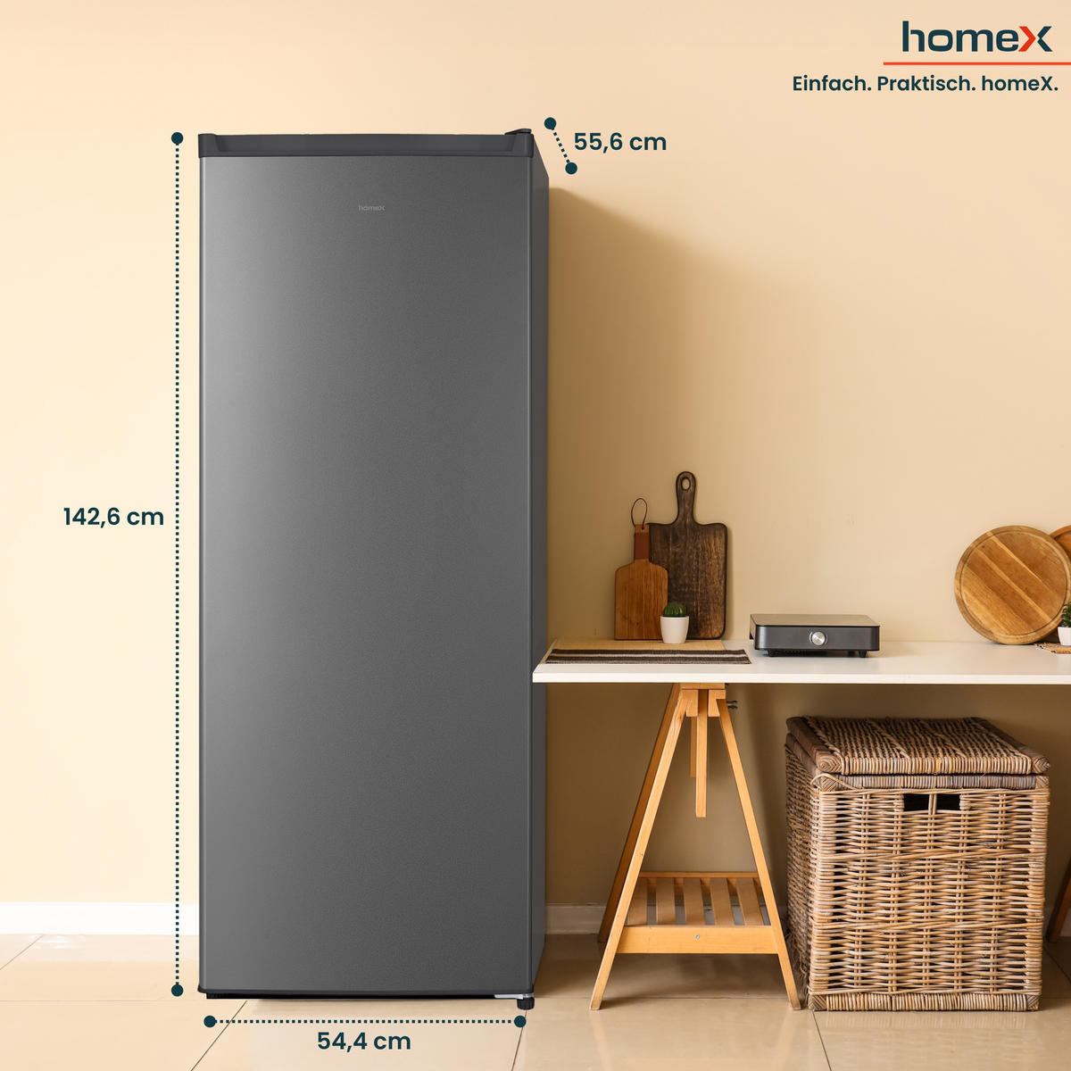 KÜHLSCHRANK ohne Gefrierfach groß - 242 Liter, freistehend, leise, silber - Silberfarben, Glas/Kunststoff (54.4/142.6/55.6cm) - homeX