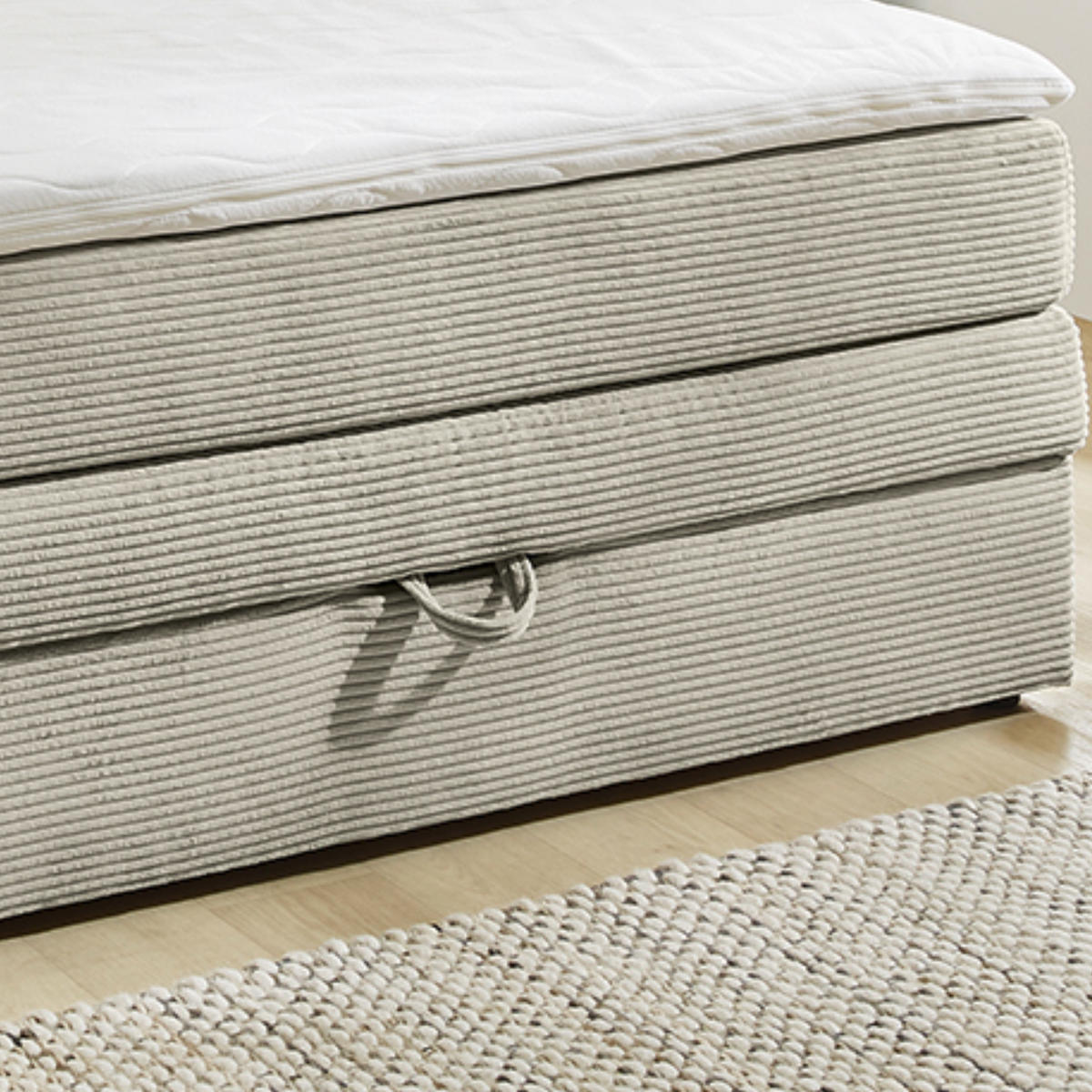 BOXSPRINGBETT 140x200 cm, 7-Zonen-Tonnentaschen-Federkernmatratze H3, Topper, Bonell-Federkern, großer Bettkasten, Cord Beige Grau / 20036 - Greige/Beige, Kunststoff/Textil (140/200cm) - luma-home