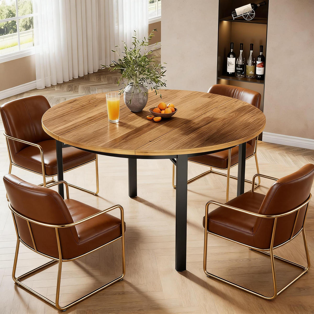 ESSTISCH Braun 118.5/118.5/76 cm - Schwarz, Holz (118.5/118.5/76cm) - PANGIVO