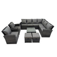 LOUNGEGARNITUR mit Couchtisch Sofa Polyrattan Dunkelgrau 10-Sitzer - Dunkelgrau/Grau, Glas/Kunststoff - Fimous