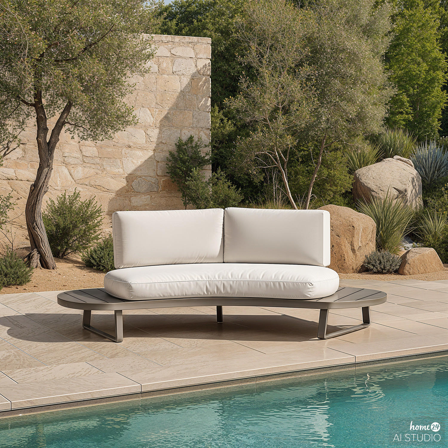 LOUNGESOFA - Aluminium / Polyester - Grau - Grau, Holz/Textil (230/64/98cm) - home24