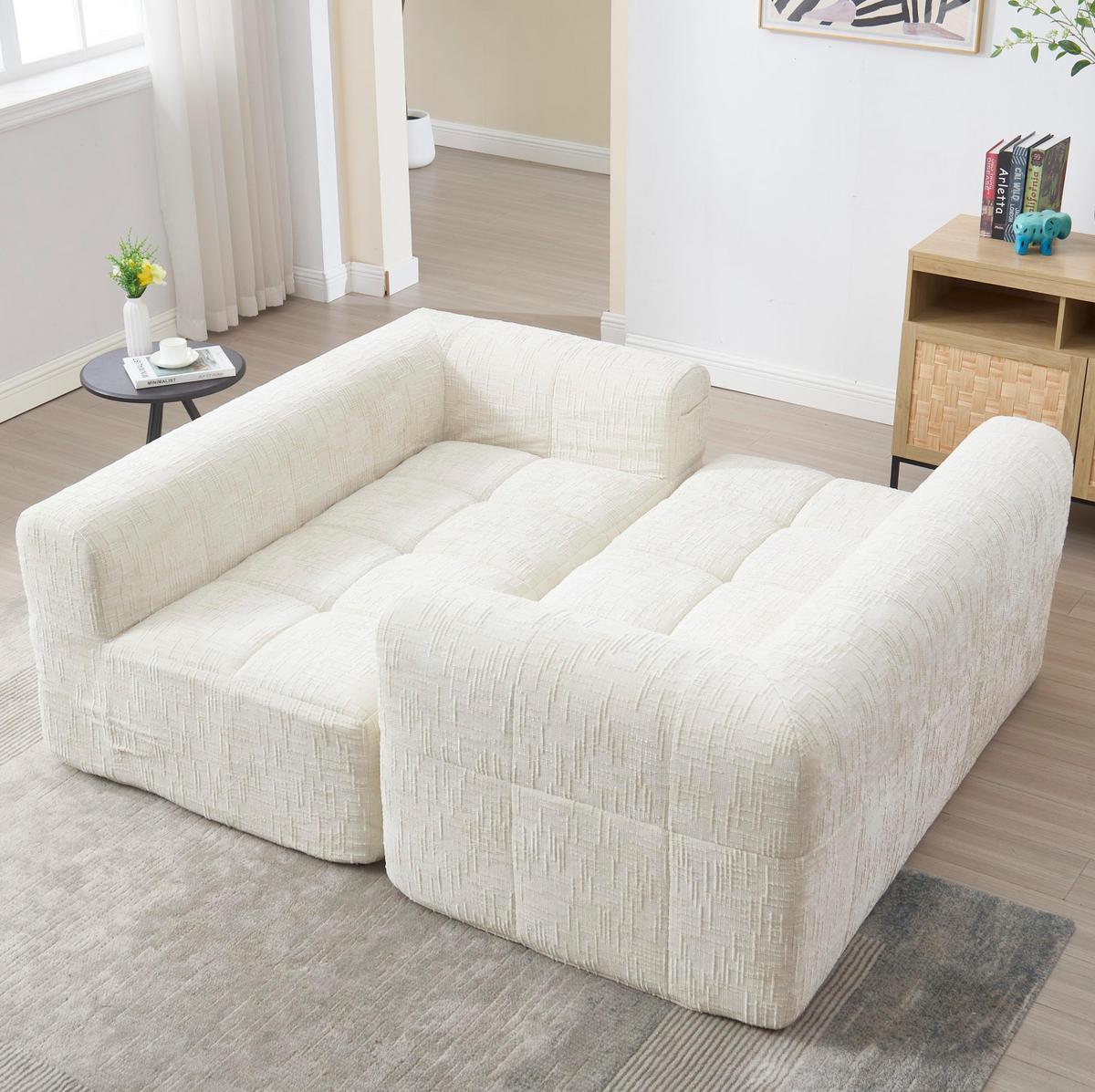 SOFA mit Seitentaschen ca. 158 x 90 cm Chenille Beige - Beige, Kunststoff (158/60/90cm) - Meubliv