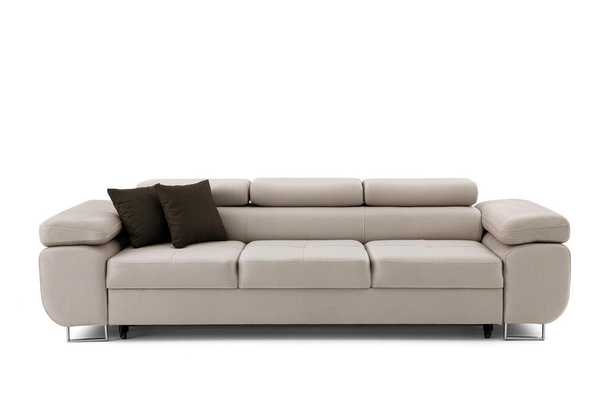 3-SITZER-SOFA WILD mit Schlaffunktion 127x190 Velours Beige - Chromfarben/Beige, Holz/Textil (262/90/102cm) - Muffo