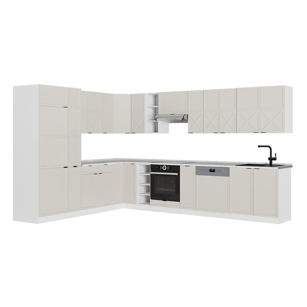 KUHINJA U OBLIKU SLOVA L Fame-Line, Sivo-Bež/Bijela, 347 x 257 cm, RP Mramor - bijela/siva, drvni materijal (347/206.8/60cm) - Vicco