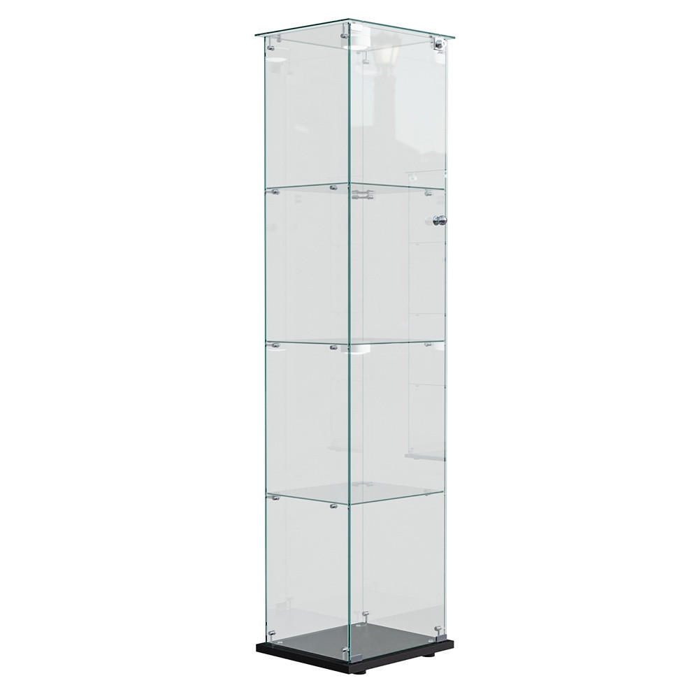 VITRINE - Glasvitrine mit 1 Tür und 4 Ebenen - integrierte LED-Spot-Beleuchtung - Schwarz - Schwarz, Glas (39.8/163/35cm) - DELFA