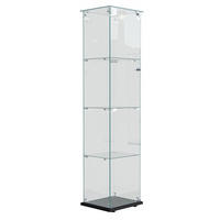 VITRINE - Glasvitrine mit 1 Tür und 4 Ebenen - integrierte LED-Spot-Beleuchtung - Schwarz - Schwarz, Glas (39.8/163/35cm) - DELFA