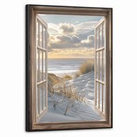 LEINWAND Bilder mit Rahmen - Ausblick - Strand - Dünen - Meer - Natur - 60x80 - Sandfarben, Textil (60/80cm) - MuchoWow