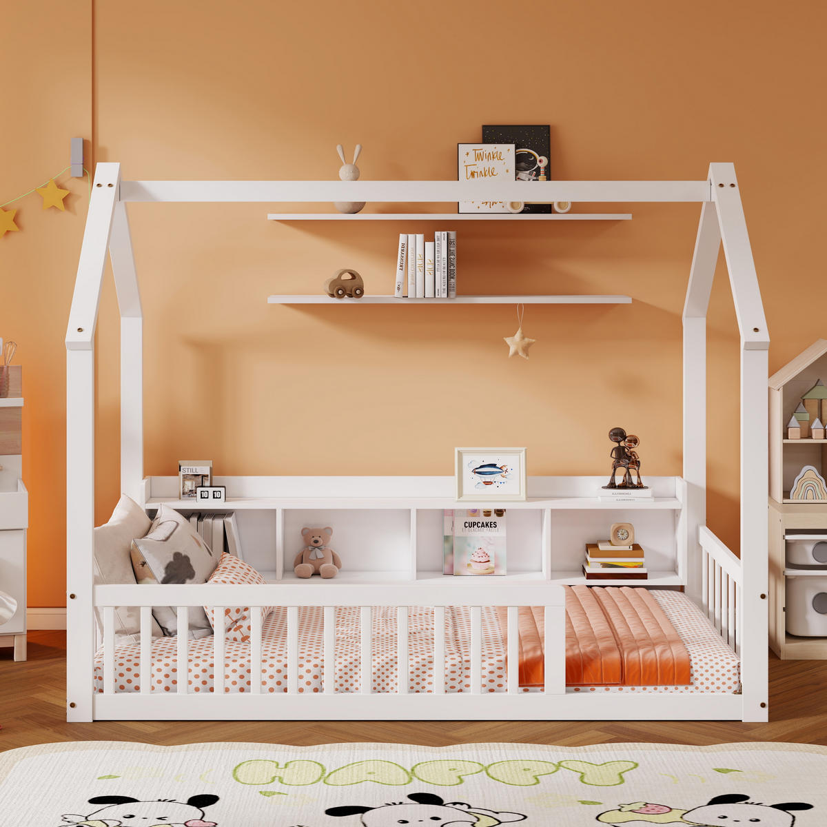 HAUSBETT 90/200 cm mit Ablagefächern, DE-41877, in Weiß - Weiß, Holz (90/200cm) - ComfortXL