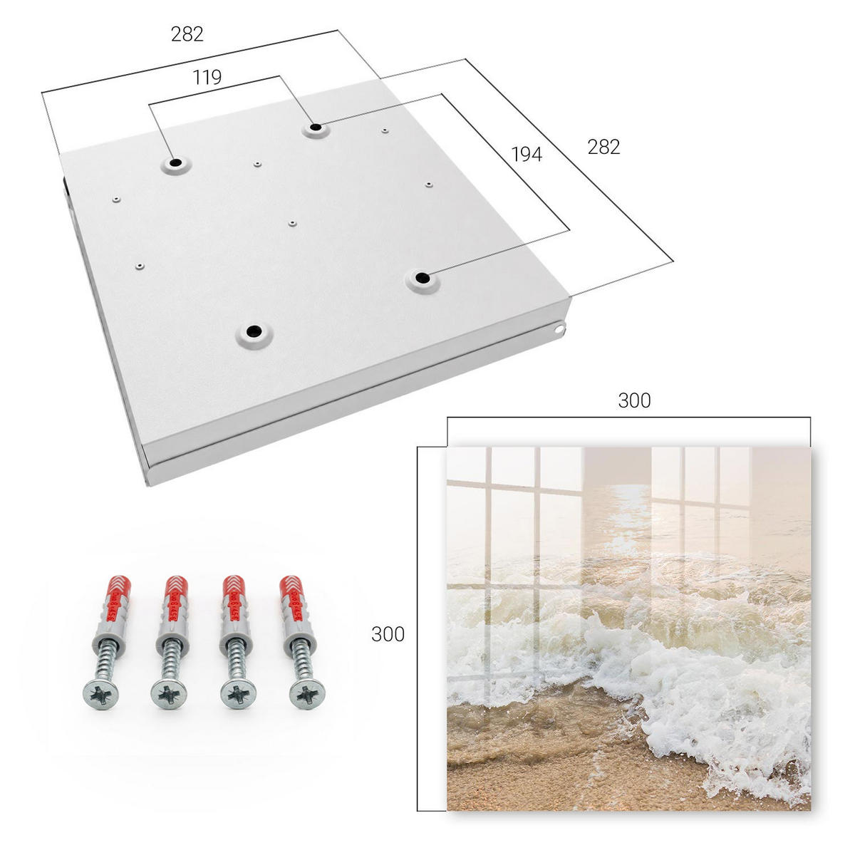 SCHLÜSSELBOX Weiß 30x30 cm – Türöffnung nach rechts - Meereswelle - Beige, Metall (30/30/5cm) - TULUP