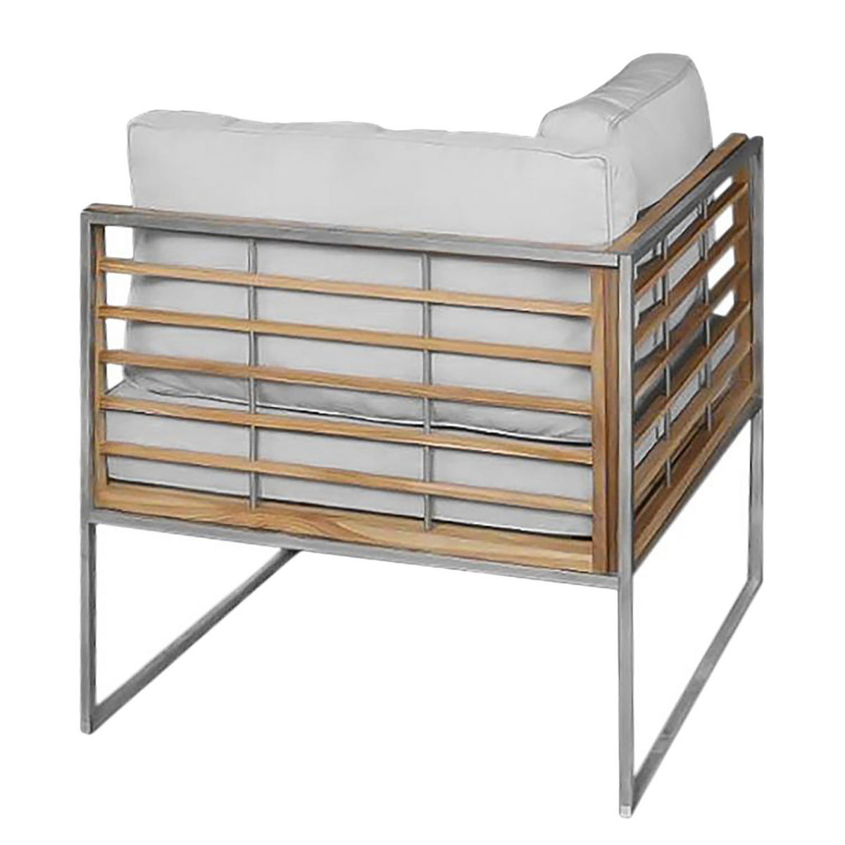 LOUNGESOFA - 2-teilig - Webstoff / Teak massiv - Hellgrau, Holz/Textil (140/74/70cm) - home24