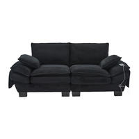 2-SITZER SOFA Cord Schwarz mit USB-C und Seitentaschen - Schwarz, Holzwerkstoff/Kunststoff (190/84/73cm) - WISHDOR