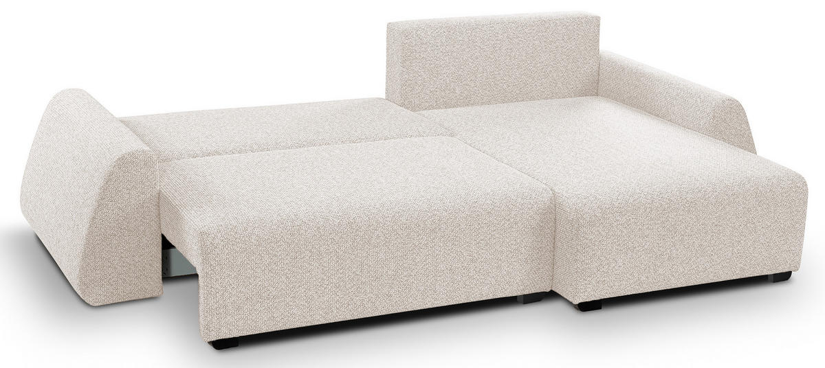 ECKSOFA ALMI mit Schlaffunktion, Bettkasten, Wellenfedern, Komfortable Sitzpolsterung, Elegantes Design, Rechte, 160x275 cm, Beige - Beige, Holz/Textil (275/160cm) - DomoHome